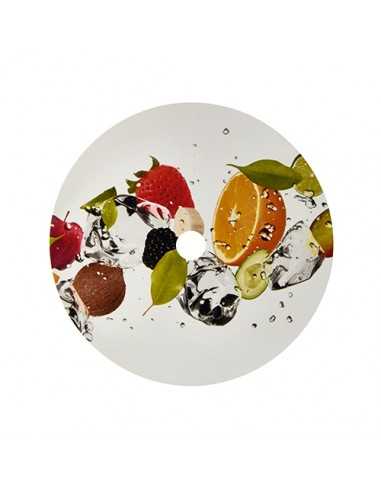 Cubre vasos de cartón decorado Fruitas con agujero Ø10 cm