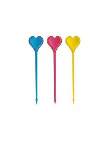 Palillos de plástico decorativos corazones de colores  8,5 cm