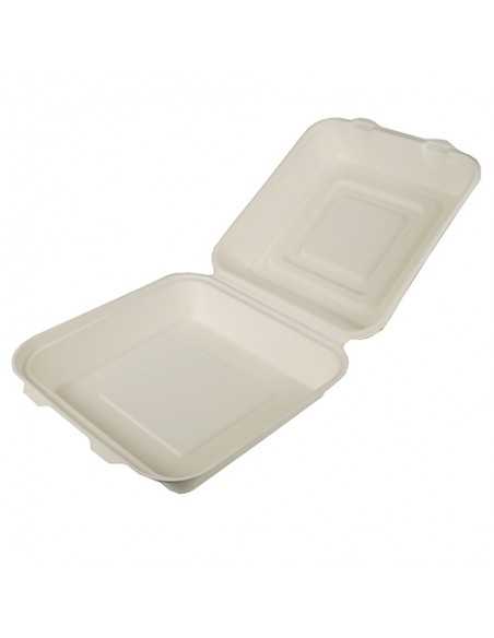 Envases comida tapa bisagra compostables caña azúcar blanco