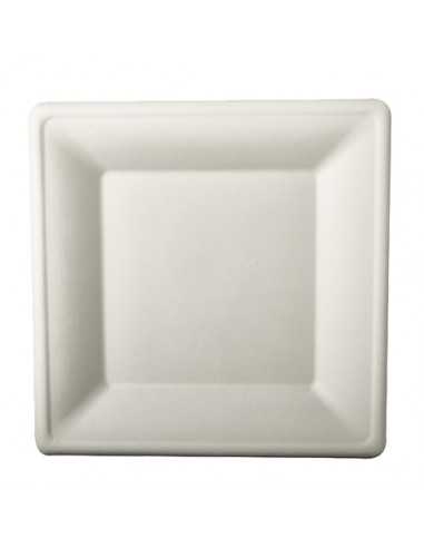 Platos cuadrados caña de azúcar blanco 26 x 26 cm