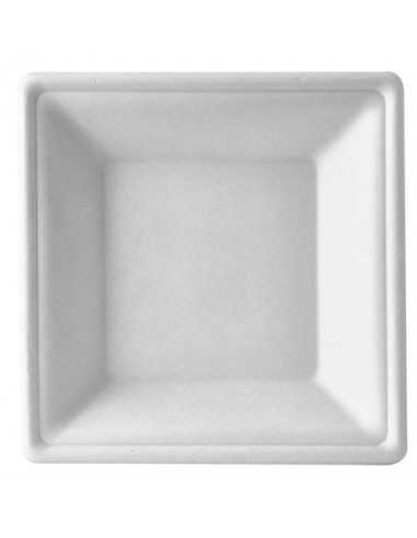 Platos hondos cuadrados caña azúcar color blanco compostables 26 cm