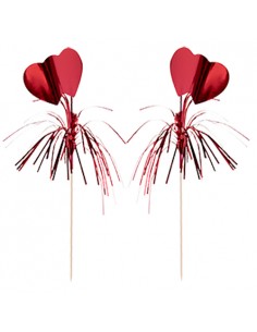 Palillos decorativos de cóctel corazones metalizados 22 cm