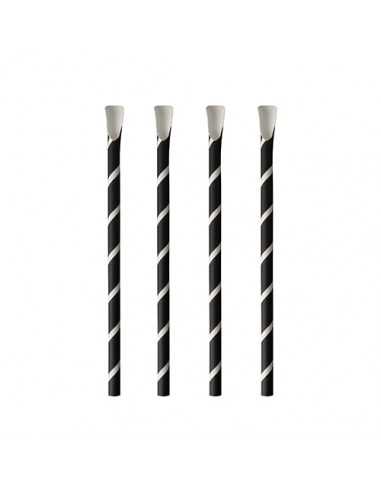 Cañitas con cuchara papel negro blanco rayas Ø8mm x 20 cm Pure