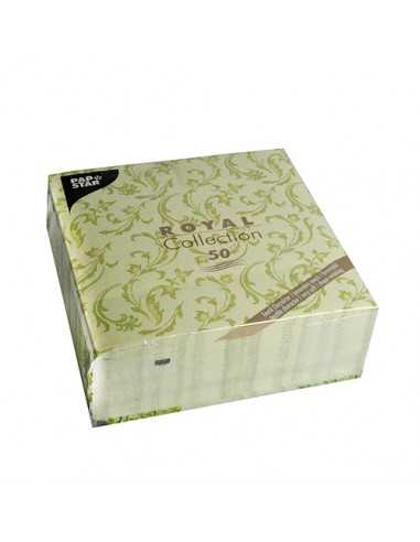 Servilletas de papel decoradas Royal Colection verde oliva 40 x 40 cm Damascato