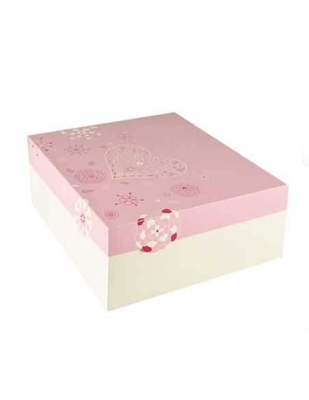 CAJA DE CARTON DECORADA CUADRADA CON TAPA ROSA. MEDIDAS 18X18X9CM