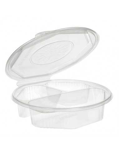 Envases de plástico tapa bisagra transparente 3 compartimentos  800 ml
